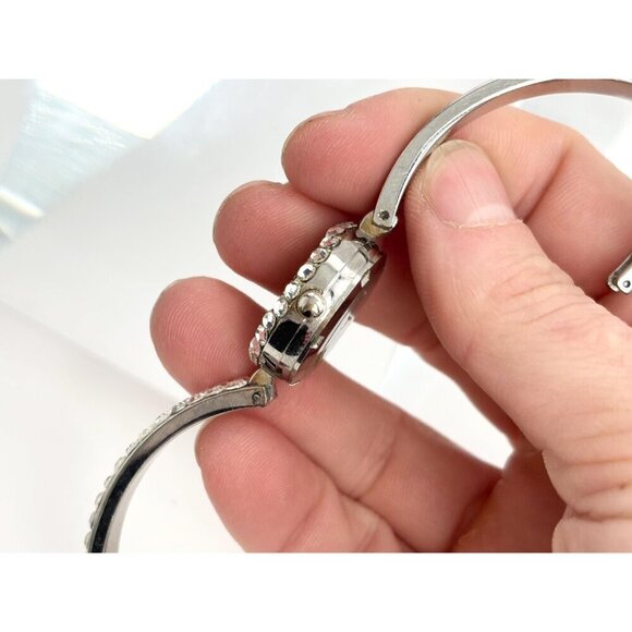 Parmex Silver Toned Vintage Rhinestoned Vintage Wristwatch - 16mm - WORKS! - Picture 5 of 10